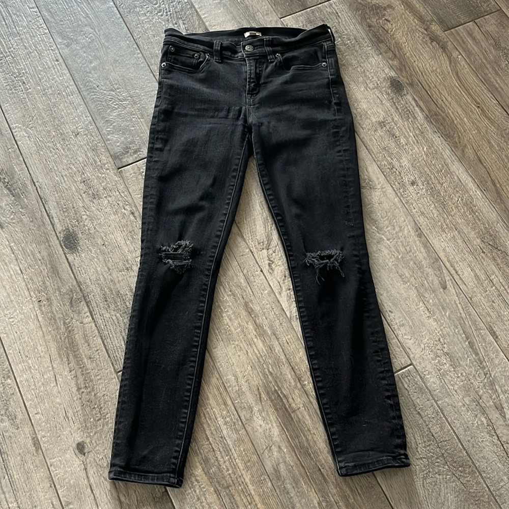 J. Crew black ripped stretch jeans, sz 26